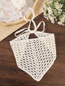 1 pezzo Bandana triangolare in stile boho con lavorazione a maglia traforata all'uncinetto, copricapo regolabile con laccio posteriore, decorazione per capelli per spiaggia, viaggi, vacanze e servizi fotografici - Multicolore - Visualizzare 11