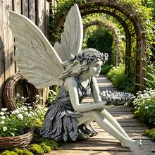 Sitzende Feenstatue aus Harz - Gartendekoration, Feenform Vogelspender, Harz Feengarten Statue Vogelspender, süße Elfenfigur Ornament, geeignet für Garten, Terrasse, Rasen, Blumenbeet, perfekt als Einweihungsgeschenk für Frauen, Mütter, Weihnachten, Harz Handwerk - Universal - Übersicht 6