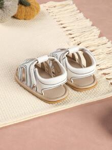 1 Pair Infant Hollow Out Solid Color Versatile Round Toe Flat Sandals Suitable For Spring Summer Autumn - White - View 2