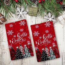 2/4/48pcs Christmas Series Red Background Winter Pine Tree Pattern Printed Kitchen Towels - Ultra Soft, Highly Absorbent Polyester Dishcloths And Hand Towels, Perfect For Holiday Decor, Kitchen Decor, Party Decor - Multicolor - View 3
