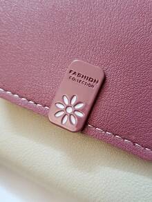 Colorblock Daisy Decor Tri-Fold Women's Wallet, Multi-Function ID Card Slots, Slim Coin Purse - Multicolor - View 3