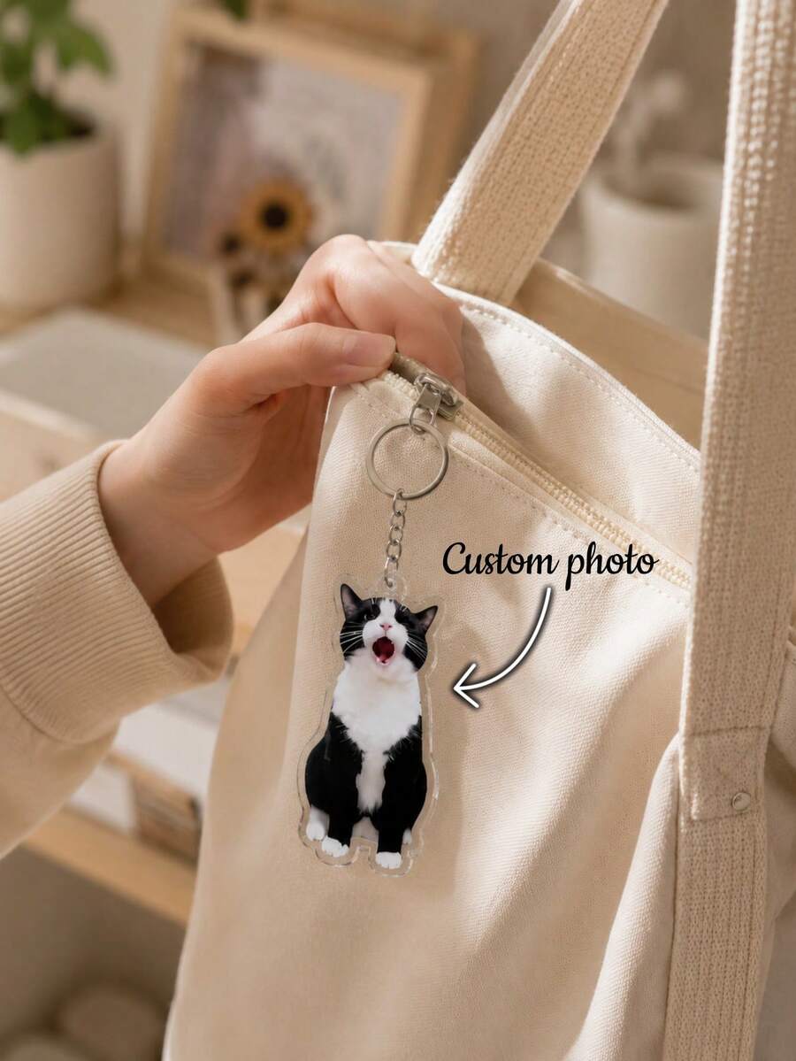 1PC Custom Pet Photo Acrylic Keychain, Personalized Dog Portrait Bag Charm, Cute Memorial Gift, Backpack Pendant, Pet Lover Accessory - Multicolor 2 - View 1
