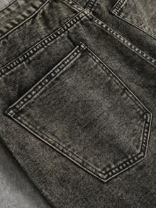 European & American Men's Vintage Retro Blue Trim Decorated Multi-Craft Mixed Style Loose Straight Leg Denim Jeans - Mocha Brown - View 7