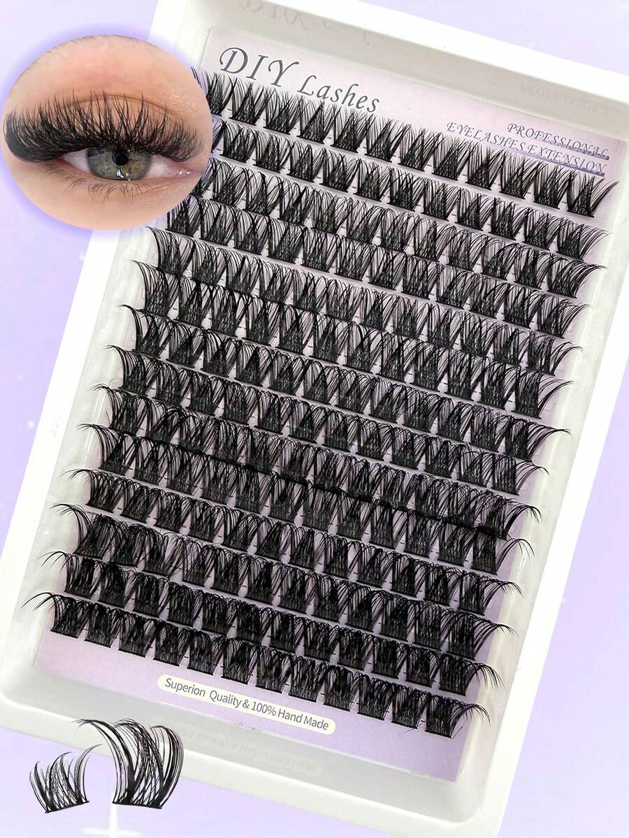 168pcs Cat Eye & Fox Eye Individual Cluster False Eyelashes, DIY Segmented Eyelash Extension, 3D Thick Single Cluster False Eyelashes, Angled Fluffy Cluster Style, Reusable - C - 查看 1
