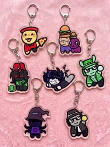 1Pc/7pcs Forsaken Horror Game Acrylic Keychain Set, Cute Chibi Survivor And Killer Character Pendants (Including Elliot, Chance, Double Time, Rookie And Witch Designs), Adorable Game Bag Charm, Perfect Gift For Forsaken Fans, Birthday Gift, Game Souvenir And Backpack Decoration - Multicolor - View 1
