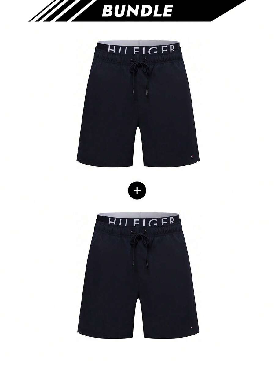 Tommy Hilfiger [Bundle] TH2042S Regular Fit Men's Swim Shorts Dark Blue X 2 - Blue - View 1