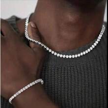 2pcs/Set Men's Diamond Inlaid Square Claw Chain Necklace And Bracelet, Hip-Hop Style Rhinestone Jewelry, Creative Punk Style Men's Necklace, Suitable As Gift For Boyfriend, Also Suitable For Daily Casual Wear And Matching, Valentine's Day, Carnival Gift - Multicolor - View 1