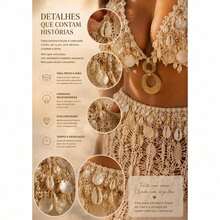 Saidas Vestidos Conjuntos de Praia Feminino Todos Acompanha Biquíni Trabalho a Mão Conchas Búzios Chique Luxo Resort Calças Top Pedras Festas Reveillon Tendencia Verão 2026/2027 Perolas top - calca + top - Visão 7