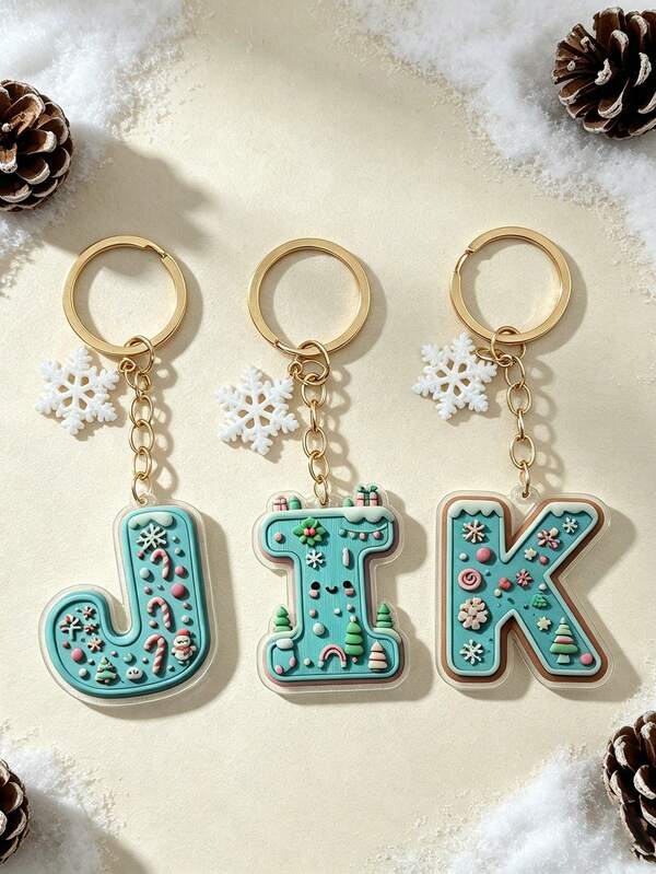 1pc Acrylic Snowflake Gingerbread Man Designed Key Chain, With The First Letters Of 26 Names, An Interesting Little Gift For Friends On Christmas