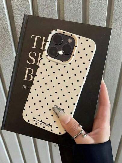 1pc Full Screen Polka Dot Personalized Lychee Texture Matte White Full Coverage Anti-Drop TPU Fashion Phone Case Compatible With IPhone 16 15 14 13 12 11 17 Pro Max A55/54/53/52/51 S25/24/23/22/21 Series Unisex