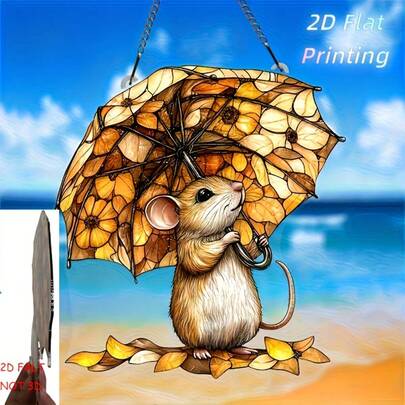 2D Datar, 1 buah, Penangkap Cahaya Tikus Payung Akrilik Datar 2D yang Menawan, Dekorasi Akrilik, dengan Pola Daun Musim Gugur dan Bunga, Hadiah Sempurna untuk Pecinta Hewan, Rumah dan Taman