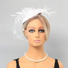 1pc Vintage Elegant Veil Hair Accessory With Feathers And Mesh, Suitable For Bridal Photography And Themed Party Headpiece - A - View 5