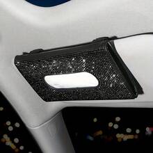 [Shiny Rhinestone Box]Rhinestone Car Sun Visor Tissue Box - Shiny Car Interior Decoration - Shiny Seat Back Tissue Storage Bag Napkin Holder - A - View 4