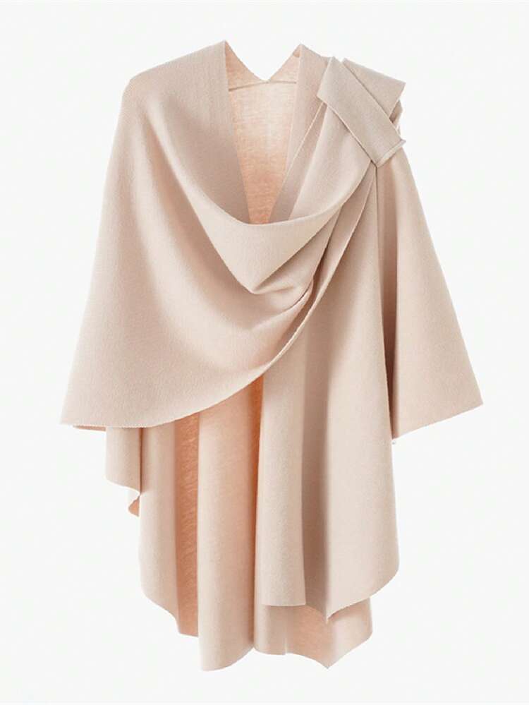 1pc Women's Solid Color Faux Cashmere Tassel Open Front Shawl Cape, Warm Plain Color Poncho - Baby Pink - View 4