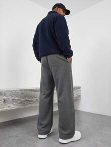 بنطال رياضي كاجوال رجالي بساق مستقيمة، خصر مطاطي برباط، لون موحد بقصة فضفاضة، مع جيوب، بنطال طويل - رمادي غامق - مشاهدة 6