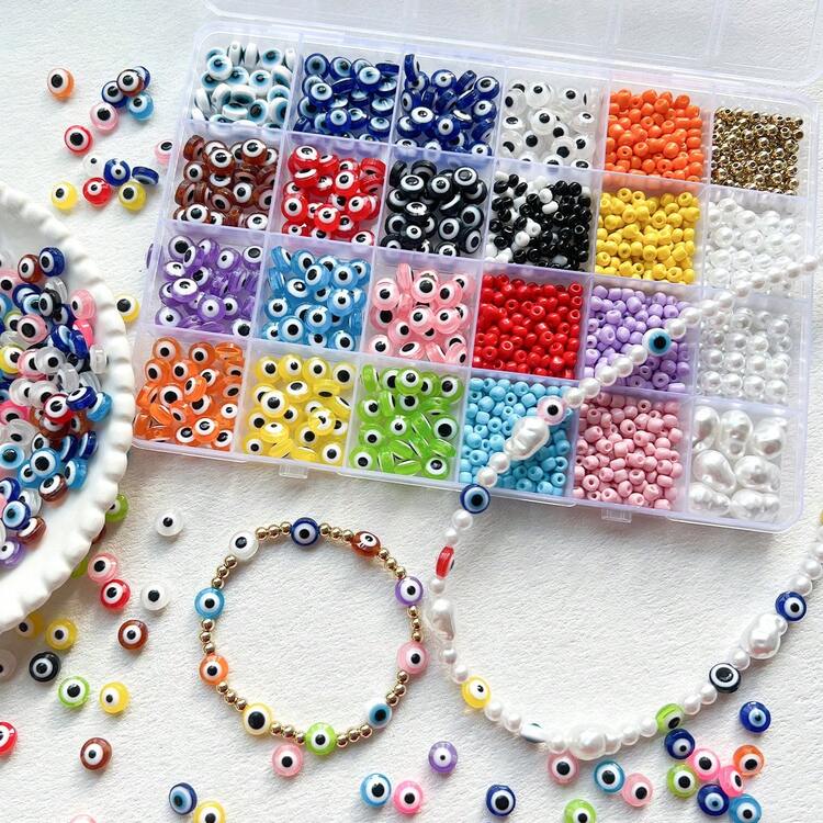 4 Styles Colorful Evil Eye Seed Beads DIY Jewelry Making Kit, Resin Evil Eye Beads For Jewelry Making With Smooth Surface, Gorgeous Stylish Design For Craft Projects And Necklace Making - Multicolor - View 3