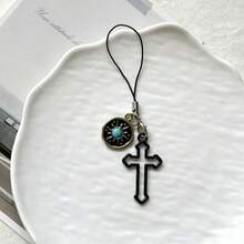 1pc Niche Design Gothic Cross Phone Chain Pendant, Minimalist Car Key Chain, Earphone Phone Charm Decorative Gift - Multicolor - View 5