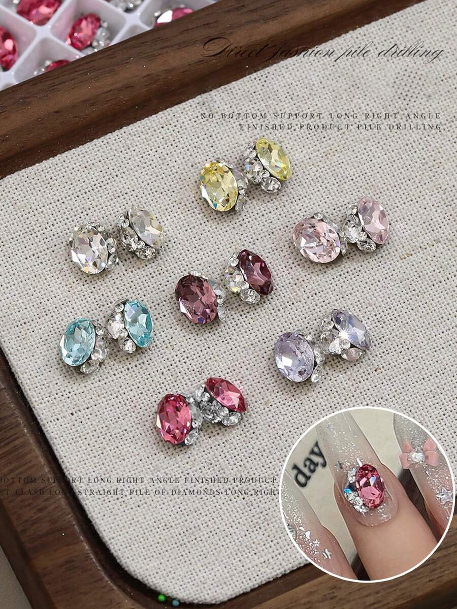 4Pcs Flashing K9 Rhinestone Nail Art Decor, Bottomless Crystal Ball Style, Clear White Pigeon Egg Diamond