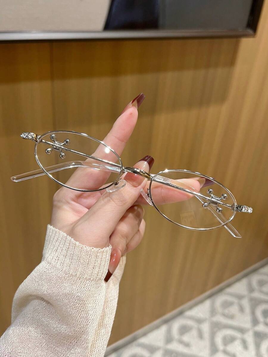 1件/2件裝 女款新款橢圓框平光眼鏡,細緻風格,修飾臉型,時尚百搭,適合日常配戴、居家、自拍、通勤、線上使用、辦公室、電腦、手機、閱讀、遊戲 - 無色 - 查看 1