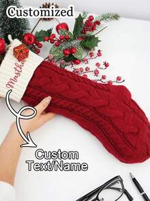 Customized Personalized Christmas Socks, Red And White Color Block Christmas Socks, Customizable Christmas Socks (Can Print Name And Personalized Text), Christmas Gifts, Holiday Decorations, Customized Christmas Tree Ornaments, Single Christmas Sock, Christmas Gifts, Advent Calendar, Christmas Decorations - Multicolor - View 4
