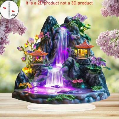 1pc 2D Flat Acrylic Waterfall Scene Art Decor - Office Desk, Store Counter - Christmas And New Year Gift Idea