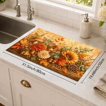 1pc Autumn Floral Harvest Pattern Diatomaceous Earth Kitchen Dish Drying Mat, Fast-Absorbing Quick-Dry Non-Slip Dish Drying Mat & Coffee Machine Mat, Suitable For Kitchen Countertop, Dining Table And Thanksgiving Home Decor - Multicolor - View 8