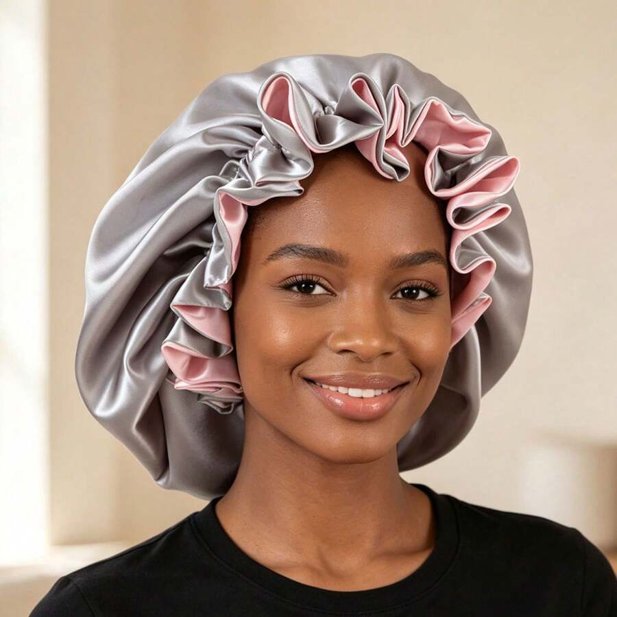 Gorro de dormir de doble capa de parche de spandex, gorro de peluca, gorro de seda, gorro de satén para dormir