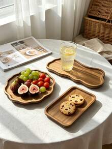 1PC Luxury Wooden Tray, Kitchen Essential, Tray With Storage Function, Kitchen Accessory, Home Decor Living Room, Autumn Home Decor, Classroom Essential, Halloween Decoration, Party Decoration - Khaki - View 7
