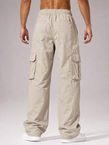 CZRLHYT Men's Solid Color Sporty Woven Wide Leg Pants With Zipper Pockets, Suitable For Outdoor Activities, Fitness And Casual Wear - Apricot - View 5