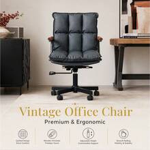 Home Office Desk Chair, Ergonomic Leather Computer Chair With Wheels And Oak Armrests, Height-Adjustable Swivel Executive Chair WL - 黑色+PU皮革 - 查看 6