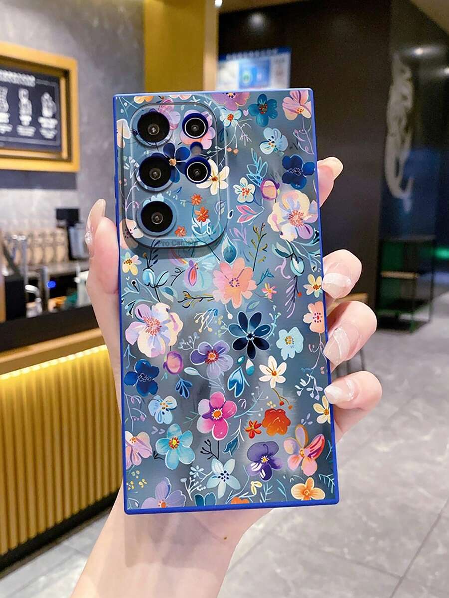 1pc Blue Printed Camera Anti-Drop Phone Case UV Printed Compatible With Samsung/Galaxy/ Android Models - Blue - View 1