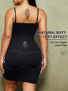 1pc Plus Size Women's Seamless Shapewear Dress With Tummy Control And Butt Lift PAUKEE Shapewear For Dress, Postpartum Clothes - Black - View 2