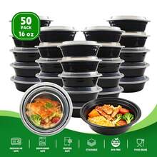 EasyPack Now Meal Prep Take Out Bowl With Lids 50 Pack, 16oz Round Food Storage Containers, Thickened Premium Plastic, Stackable, Microwave/Freezer/Dishwasher Use - Black - View 1