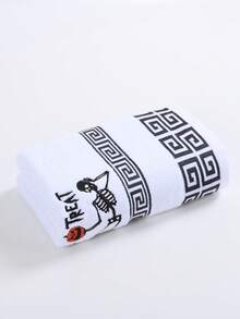 2件/1件裝奢華幾何骷髏刺繡毛巾套組，超柔軟快乾，萬聖節氛圍浴室裝飾，送給伴侶的最佳禮物 - 白色 - 查看 13