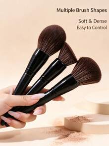 3pcs Large Makeup Brush Set, Soft Fluffy Fiber Bristles With Black Handle, Suitable For Loose Powder, Blush, Contour, Highlighter, Daily Makeup Tool - Multicolor - View 8
