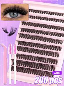 EYELASH EVOLUTION 780pcs/200pcs D Curl Single Cluster False Eyelashes, Includes Eyelash Tweezers And Brush, High Density Eyelash Book, Suitable For Beginners, Soft And Fluffy, Create Natural Makeup Look, Home DIY Segmented False Eyelashes, Long Lasting And Convenient, Easy To Carry - D - View 1