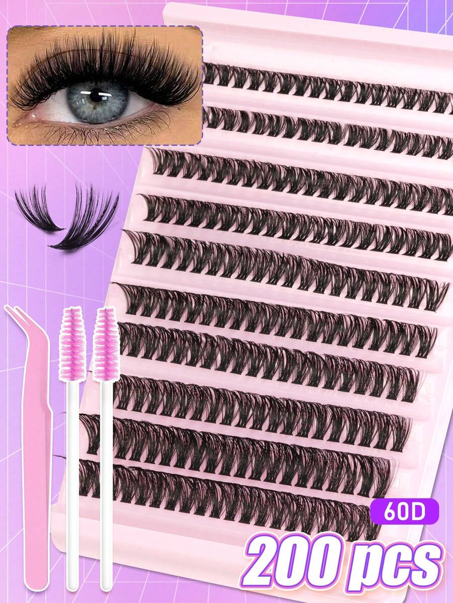 EYELASH EVOLUTION 780pcs/200pcs D Curl Single Cluster False Eyelashes, Includes Eyelash Tweezers And Brush, High Density Eyelash Book, Suitable For Beginners, Soft And Fluffy, Create Natural Makeup Look, Home DIY Segmented False Eyelashes, Long Lasting And Convenient, Easy To Carry - D - View 1