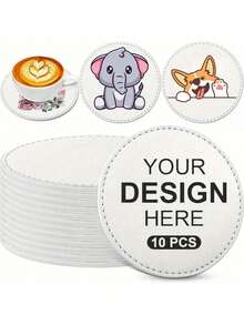 1/10pcs Customized Artificial Leather Coasters - Customizable With Your Desired Pattern - Suitable For Coffee, Beer And Wine Coasters - Personalized Gift, Christmas Gift Supplies, Multi-Scenario, Personalized Gift For Dad, Father's Day Gift - Multicolor - View 2