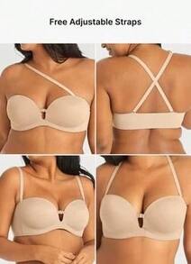 Multiway Push Up Bra For Women, Strapless Padded Bra With Removable Straps For Backless Dresses And Party Outfits - Black - View 3