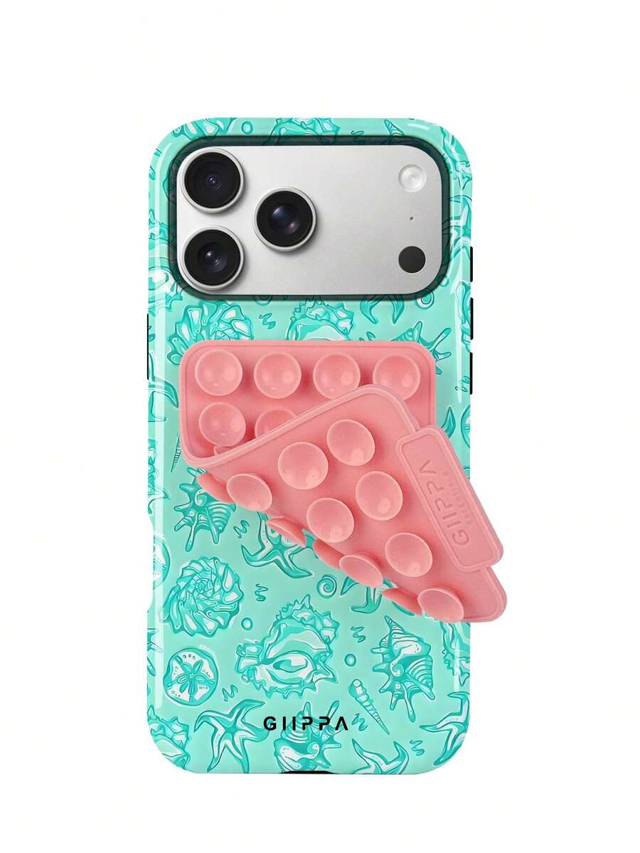 GIIPPA 1件暖橘色與粉橘色海洋元素圖案設計手機殼,適用於Phone 17 Pro Max,附粉色吸盤,相容於Phone 16 Pro Max、15 Pro Max、14 Pro Max,韓系高端時尚趣味手機殼,相容於11/12/13/14/15/16 Pro Max Plus,優雅設計適合男女使用,聖誕節、情人節、復活節、婚禮季與生日送給女友的完美禮物! - 淺綠色 - 查看 1