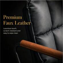 Home Office Desk Chair, Ergonomic Leather Computer Chair With Wheels And Oak Armrests, Height-Adjustable Swivel Executive Chair WL - 黑色+PU皮革 - 查看 4