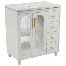 Old SKU: LY316465AAA-Badmöbel Single Vanity Unit With 80 Cm Base Cabinet And Ceramic Washbasin, White - White - View 12
