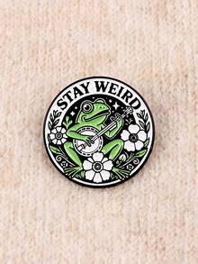 Stay Weird Frog Brooch – Cute Banjo Playing Frog Floral Enamel Pin For Bag Jacket Accessories Gift - Multicolor - View 2