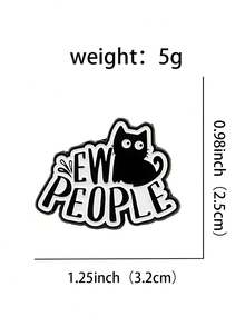 Funny Black Cat Brooch – Ew People Quote Enamel Pin For Bag Jacket Accessories Gift - Black and White - View 6