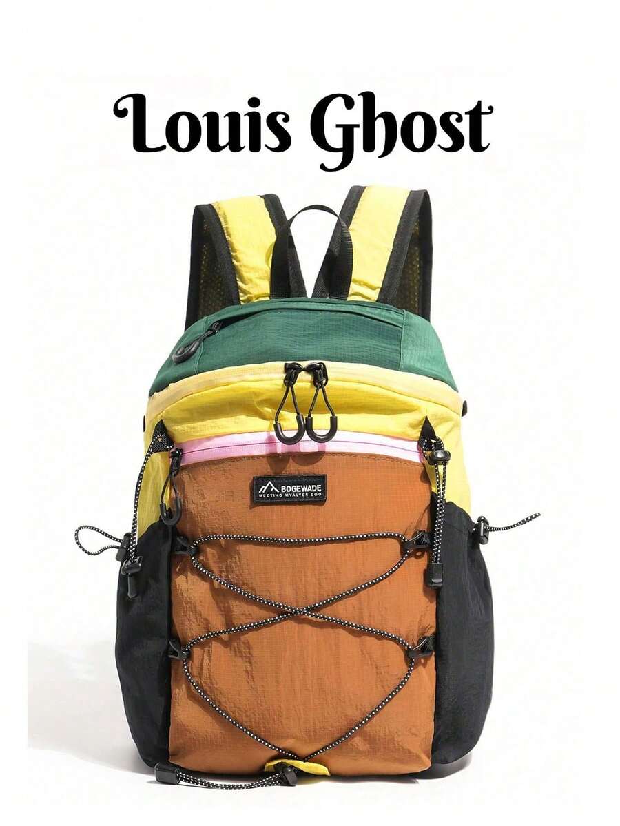 Fashion Color-Block Backpack | Versatile Bag For School, Commuting, Outdoor Adventures, Easily Store Phone, Keys, Water Bottle, Textbooks And More; Side Mesh Pocket For Quick Access To Sports Water Bottle And Umbrella, Without Taking Up Main Compartment Space. Combines Fashion And Practicality, Showcases Your Unique Personalized