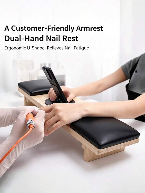 1PC Double Hand Nail Arm Rest Stand, Nail Hand Pillow Equipped With Adjustable Phone Holder, Waterproof Wear Resistant PU Leather Wrist Support Mat, Professional Manicure Accessory For Nail Artists, Salons, Nail Training & Personal Nail DIY Making