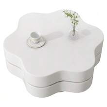 N625P300082083W) Flower-Shaped Coffee Table, 360° Rotating Tabletop, Rotating Living Room Table, Two-Tier Sofa Table, 2 Storage Surfaces, Recommended Total Load Capacity 30 Kg, MDF, Cream White - White - View 6