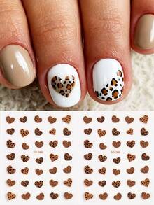 2pcs 3D Black White Brown Heart-Shaped Leopard Print Nail Stickers, Animal Leopard Print Footprint Stickers, Nail Supplies Stickers, Holographic Self-Adhesive DIY Nail Decoration - Multicolor - View 3