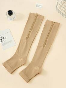 1 Pair/2 Pairs Zipper Open Toe Compression Socks, Unisex 5-20mmHg Graduated Compression, Slimming & Shaping, Easy On/Off, Knee-High Design, Suitable For Running, Sports, Fitness, Standing Work, Daily Wear - Multicolor - View 11