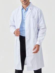 Bata Blanca Médica de Manga Corta con Cuello para Hombre, Corte Semi Largo, Uniforme de Trabajo para Clínica y Laboratorio,Uniformes Quirurgicos  Hombre - Blanco - Ver 2